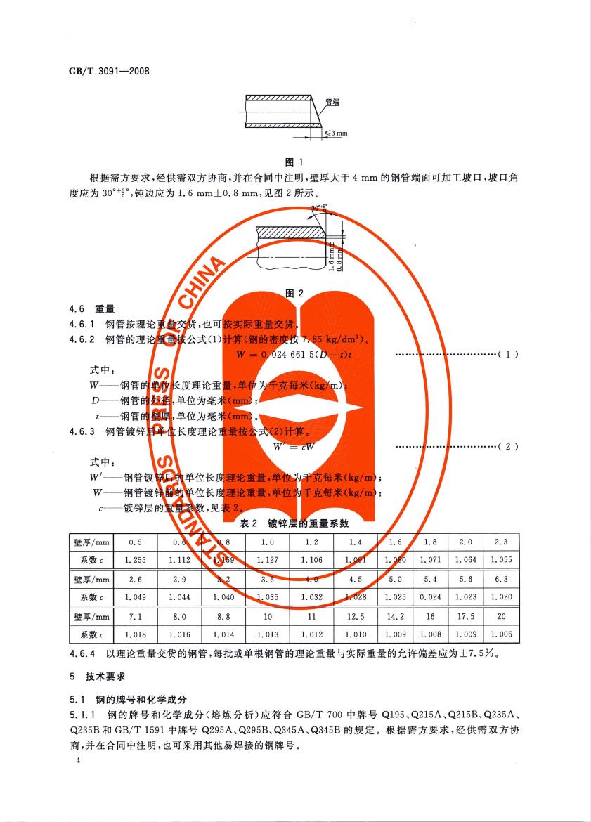 低压流体输送用焊接钢管 国标 GBT 3091-2008 代替GBT 3091-20010005